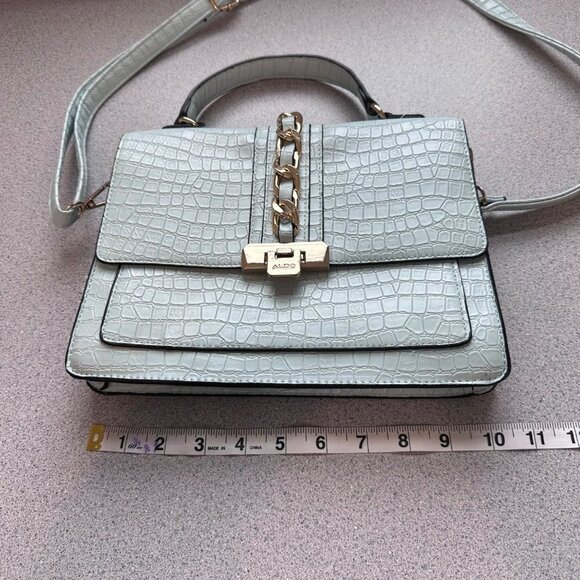 Aldo Glenda Croc Embossed Light Blue Satchel Gold Hardware Detail Shoulder Bag - Picture 10 of 12